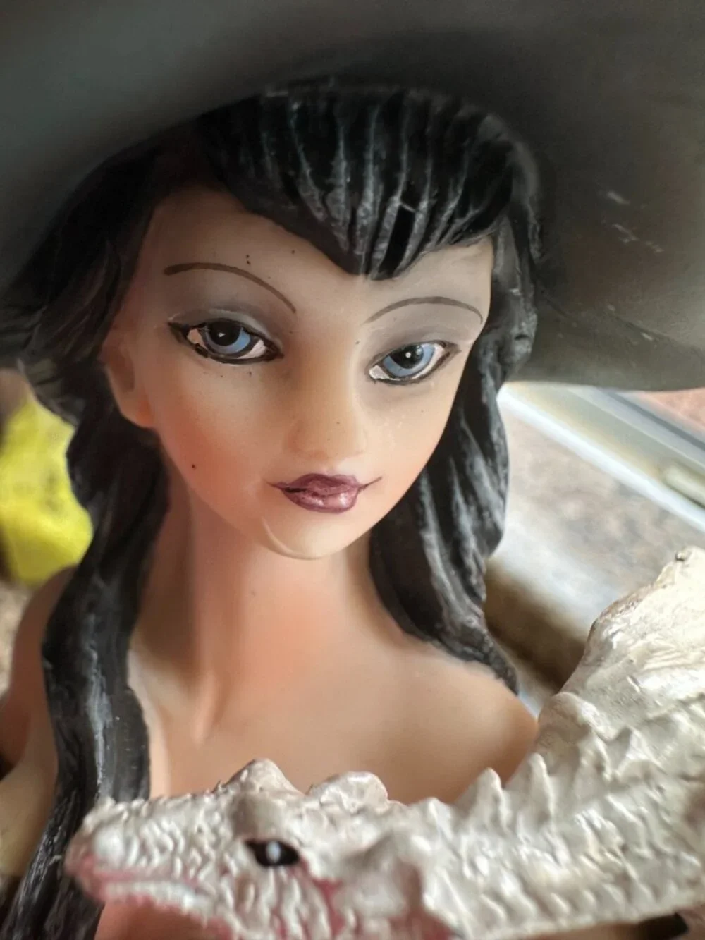 Gothic Fantasy Sorceress Statue Witch Resin Figurine with White Dragon & Ravens